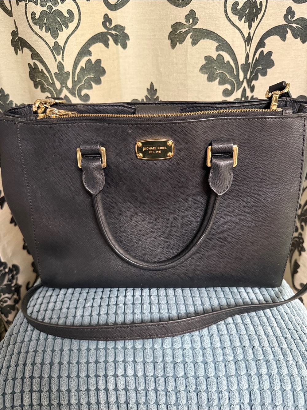 Michael Kors Black Saffiano Satchel with Gold Hardware